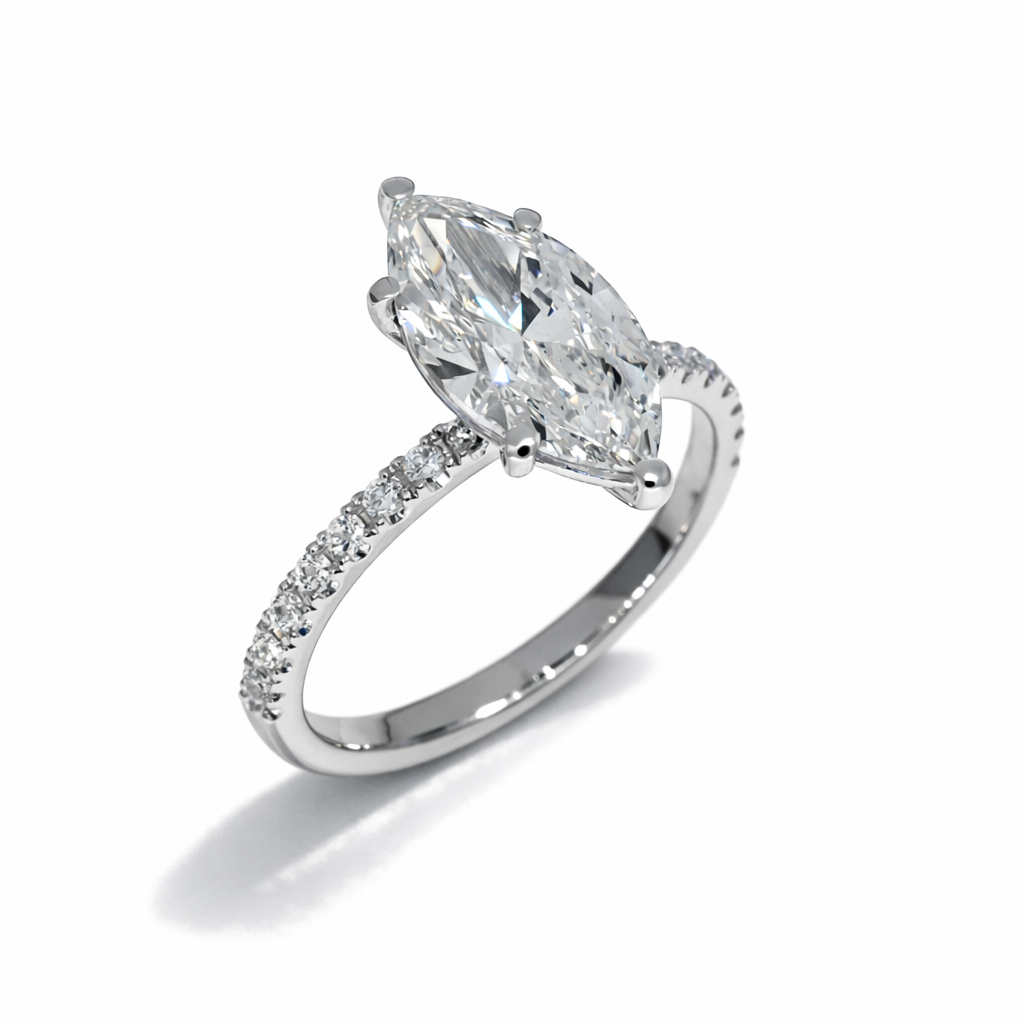 Lab-grown white gold marquise solitaire ring 2.24 ct.